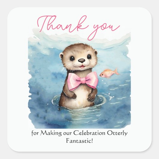 Baby Otter Baby Dusche Vielen Dank Quadratischer Aufkleber (Vorderseite)