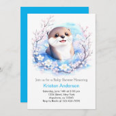Baby Otter Blue Wildblumen Kinderdusche Einladung (Vorne/Hinten)