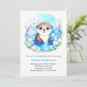 Baby Otter Blue Wildblumen Kinderdusche Einladung (Stehend Vorderseite)