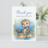 Baby Otter Boy Baby Dusche Vielen Dank Dankeskarte (Stehend Vorderseite)