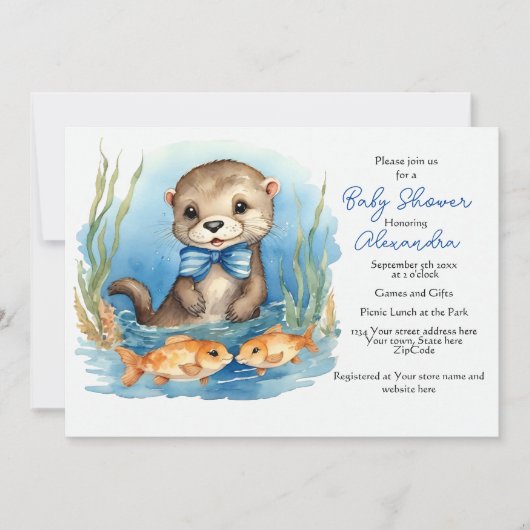 Baby Otter Boy Babydusche Einladung (Vorderseite)