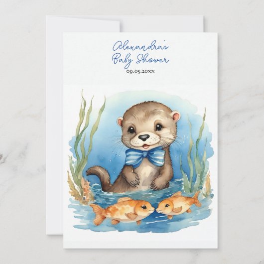 Baby Otter Boy Babydusche Einladung (Rückseite)