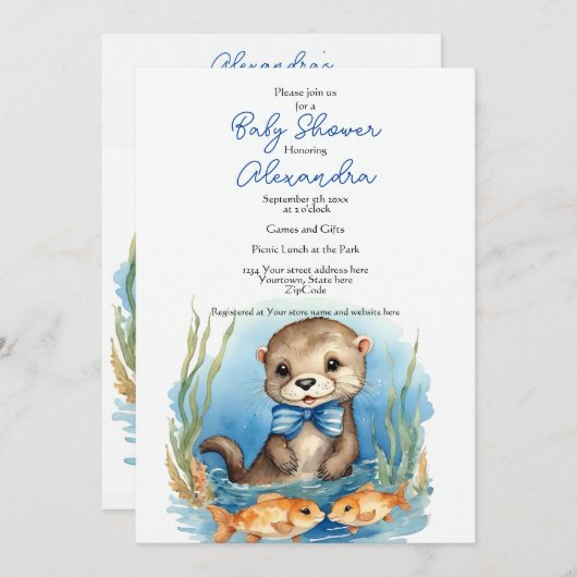 Baby Otter Boy Babydusche Einladung (Vorne/Hinten)