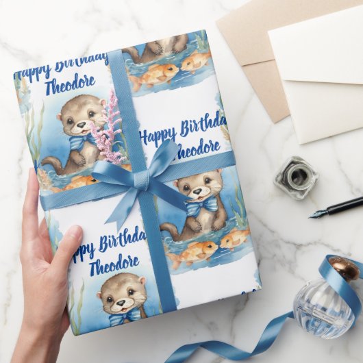 Baby Otter Boy Personalisiert Geschenkpapier (Schenken)