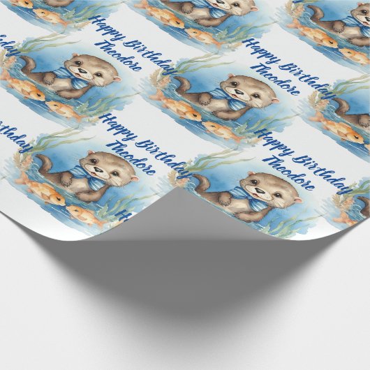 Baby Otter Boy Personalisiert Geschenkpapier (Ecke)