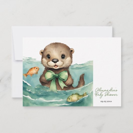 Baby Otter Gender Neutral Baby Dusche RSVP Karte (Rückseite)