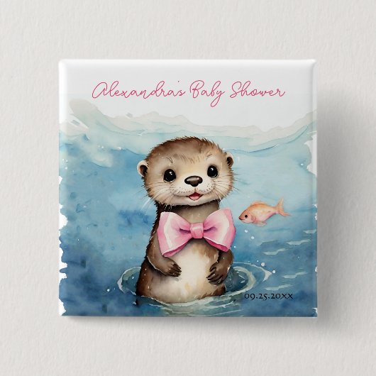 Baby Otter Girl Babydusche Button (Vorderseite)