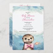 Baby Otter Girl Babydusche Einladung (Vorne/Hinten)