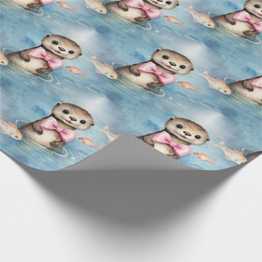 Baby Otter Girl Babydusche Geschenkpapier (Ecke)