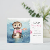 Baby Otter Girl Babydusche RSVP Karte (Stehend Vorderseite)