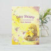 Baby Otter Lila & Gelb Babydusche Einladung (Stehend Vorderseite)