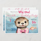 Baby Otter Wild One Girl Geburtstag Einladung (Vorne/Hinten)