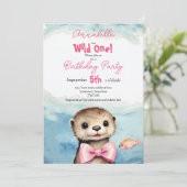 Baby Otter Wild One Girl Geburtstag Einladung (Stehend Vorderseite)