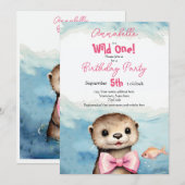 Baby Otter Wild One Girl Geburtstag Einladung (Vorne/Hinten)