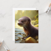 Baby Otter Wildlife Portrait Card Karte (Vorderseite/Rückseite Beispiel)