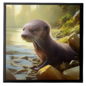 Baby Otter Wildlife Portrait Fliese (Vorderseite)