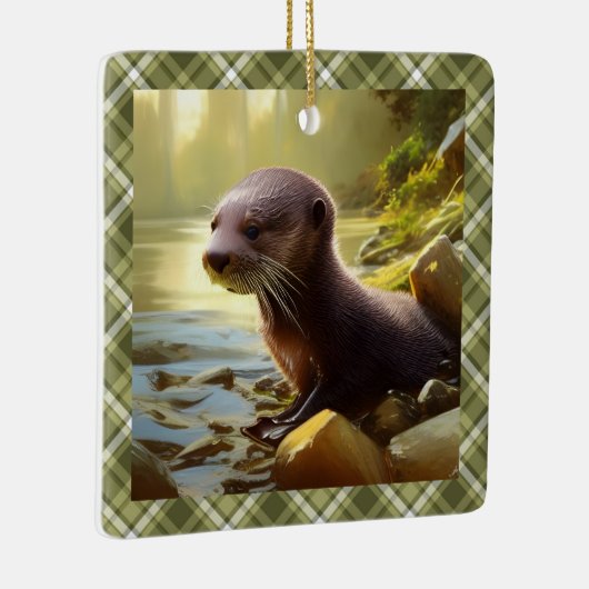 Baby Otter Wildlife Portrait Personalisiert Keramikornament (Rechts)