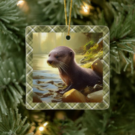 Baby Otter Wildlife Portrait Personalisiert Keramikornament