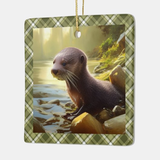 Baby Otter Wildlife Portrait Personalisiert Keramikornament (Links)