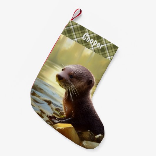 Baby Otter Wildlife Portrait Personalisiert Kleiner Weihnachtsstrumpf (Vorderansicht (hängend))