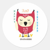 Baby Owl 1. Geburtstag Runder Aufkleber (Vorderseite)