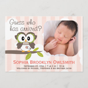 Baby Owl Announcements Girl Ankündigung