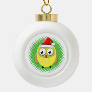Baby Owl Cartoon Santas Hat Keramik Kugel-Ornament