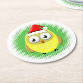 Baby Owl Cartoon Santas Hat Runder Pappuntersetzer (Angewinkelt)