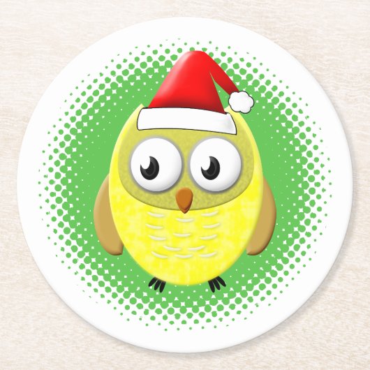Baby Owl Cartoon Santas Hat Runder Pappuntersetzer (Vorderseite)