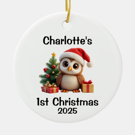 Baby Owl Christmas Keramik Ornament (Vorne)