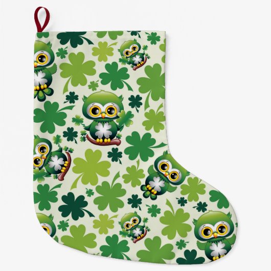 Baby Owl Cute St Patrick Cartoon Großer Weihnachtsstrumpf (Vorderseite)