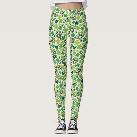 Baby Owl Cute St Patrick Cartoon Leggings (Vorderseite)