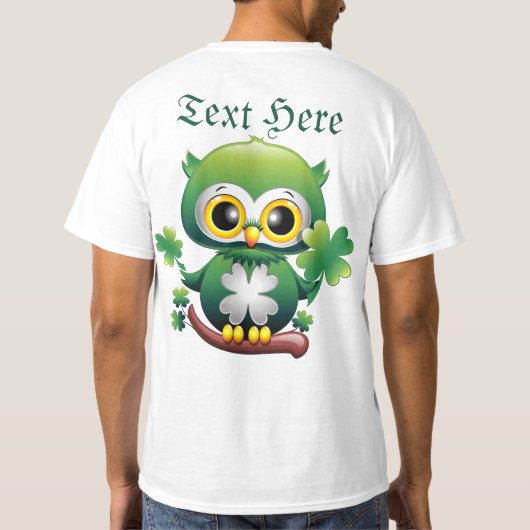 Baby Owl Cute St Patrick Cartoon T-Shirt (Rückseite)