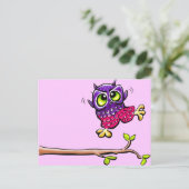 Baby Owl First Flight Pink Postkarte (Stehend Vorderseite)