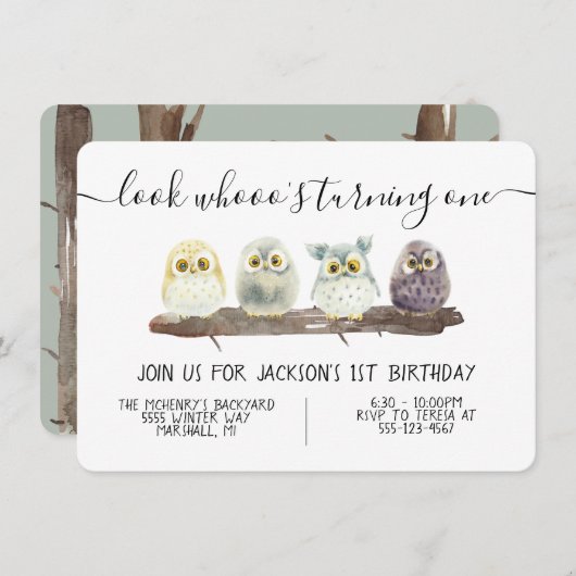 Baby Owl Geburtstagsparty Einladung (Vorne/Hinten)