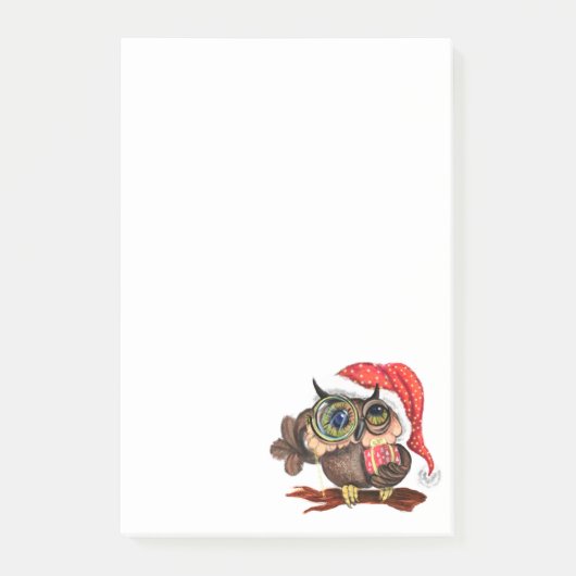 Baby Owl In Christmas Hat und Gift Post it Notes Post-it Klebezettel (Vorderseite)