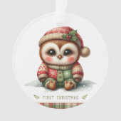 Baby Owl in Holly Hat & Sweater Ornament (Vorderseite)