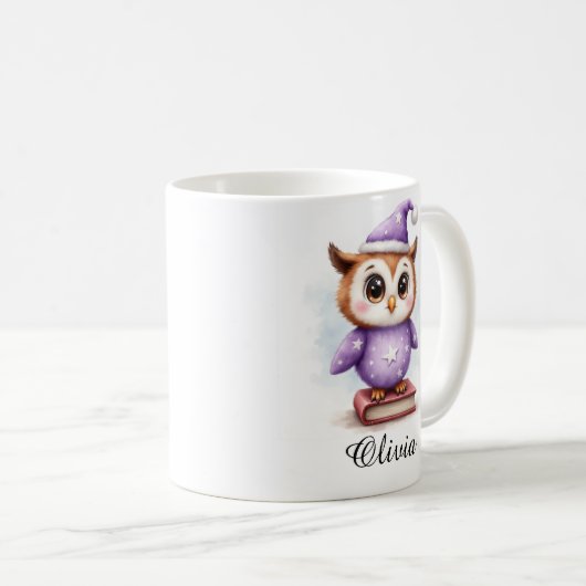 Baby Owl in Pajamas Custom Name Mug Kaffeetasse (VorderseiteRechts)