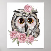 Baby Owl Rose Animal Poster | Wall Print (Vorne)
