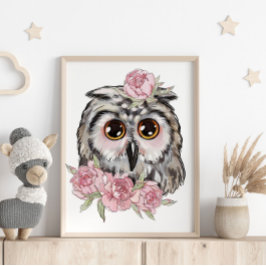 Baby Owl Rose Animal Poster | Wall Print