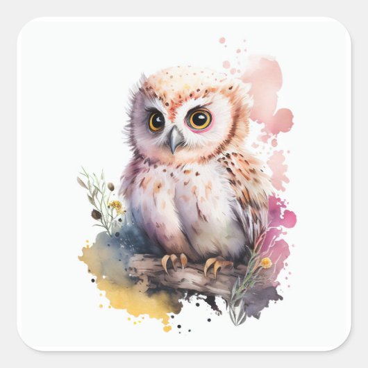 Baby Owl Square Sticker (Vorderseite)