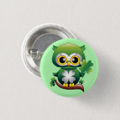 Baby Owl St Patrick Paddy Cartoon Button (Vorne & Hinten)