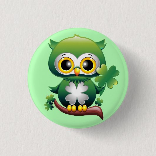 Baby Owl St Patrick Paddy Cartoon Button (Vorderseite)