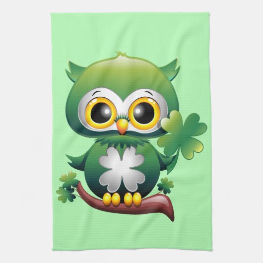 Baby Owl St Patrick Paddy Cartoon Geschirrtuch (Vertikal)