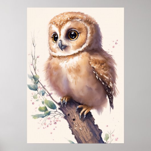 Baby Owl Watercolor Kinderzimmer Poster (Vorne)