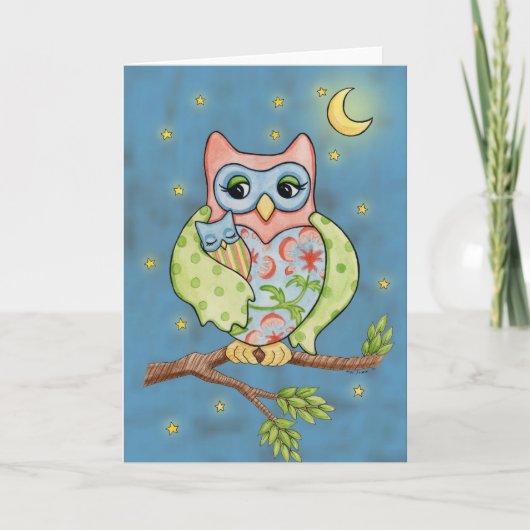 Baby Owlet and Mama Owl Card Karte (Vorderseite)