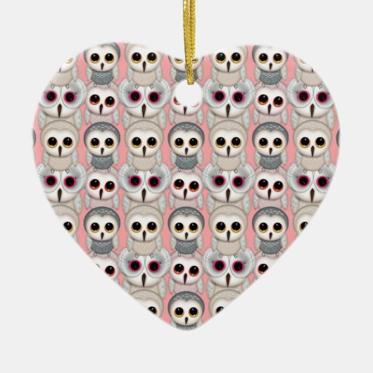 Baby Owls auf rosa Muster Keramik Ornament (Vorne)