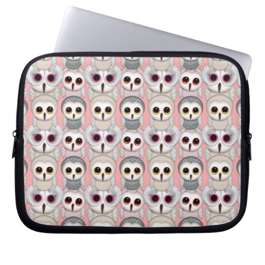 Baby Owls auf rosa Muster Laptopschutzhülle (Vorderseite)