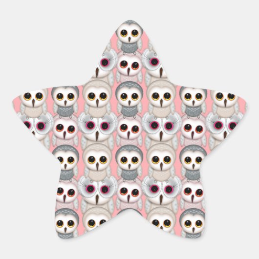 Baby Owls auf rosa Muster Stern-Aufkleber (Vorderseite)
