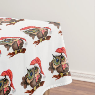 Baby Owls in Weihnachtshut und Geschenk Tableclout Tischdecke